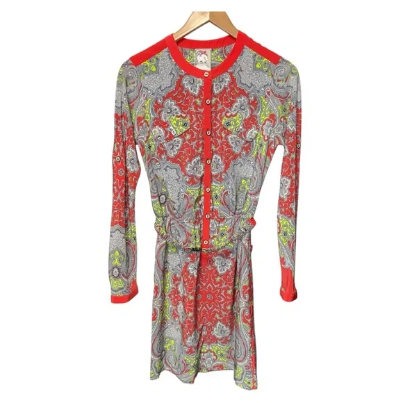 YOANA BARASCHI button down paisley print belted dress SMALL - Picture 1 of 11